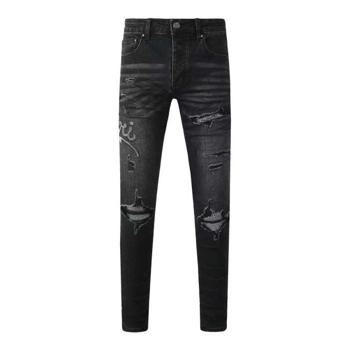   1:1 quality version Rhinestone Letter Distressed Jeans 28576300