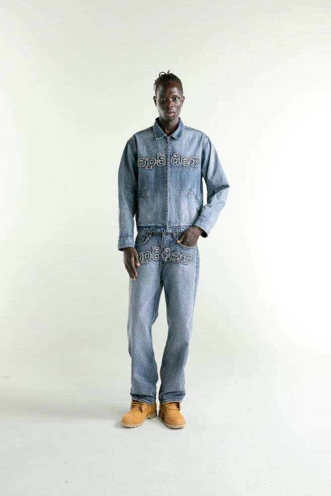 [Big & Tall for weights up to 220 lbs]1:1 quality version Patchwork Embroidery Denim Zipper Jacket & Jeans Set 28576449