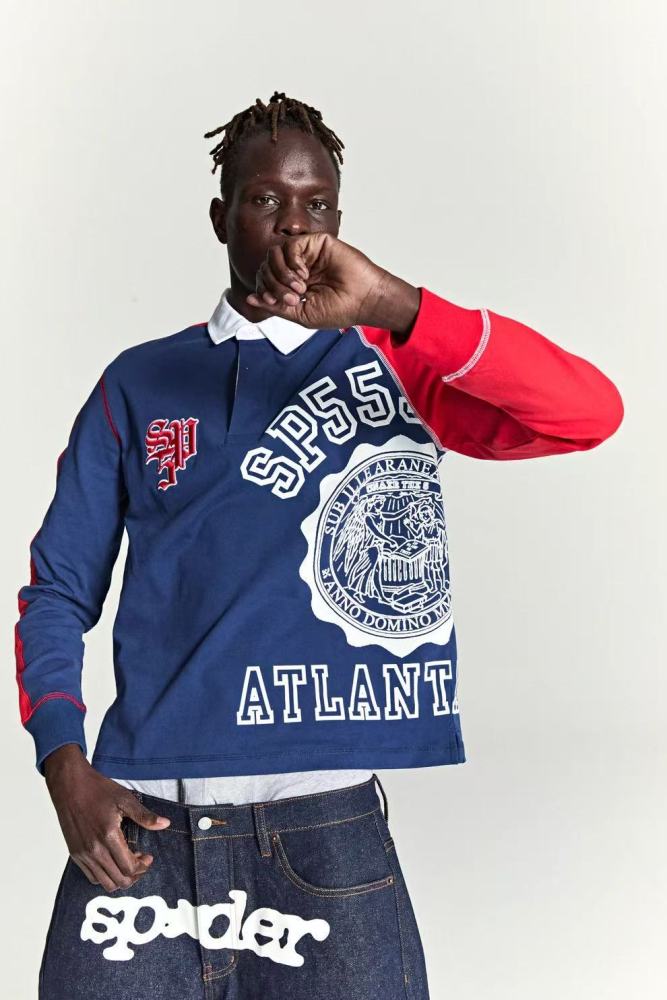 [Big & Tall for weights up to 220 lbs]1:1 quality version Blue and Red Patchwork Polo Long Sleeve T-Shirt 28576443