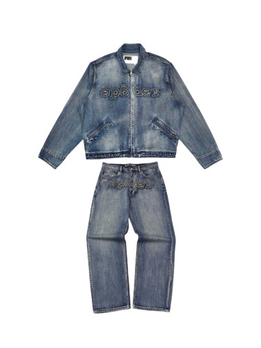 [Big & Tall for weights up to 220 lbs]1:1 quality version Patchwork Embroidery Denim Zipper Jacket & Jeans Set 28576449