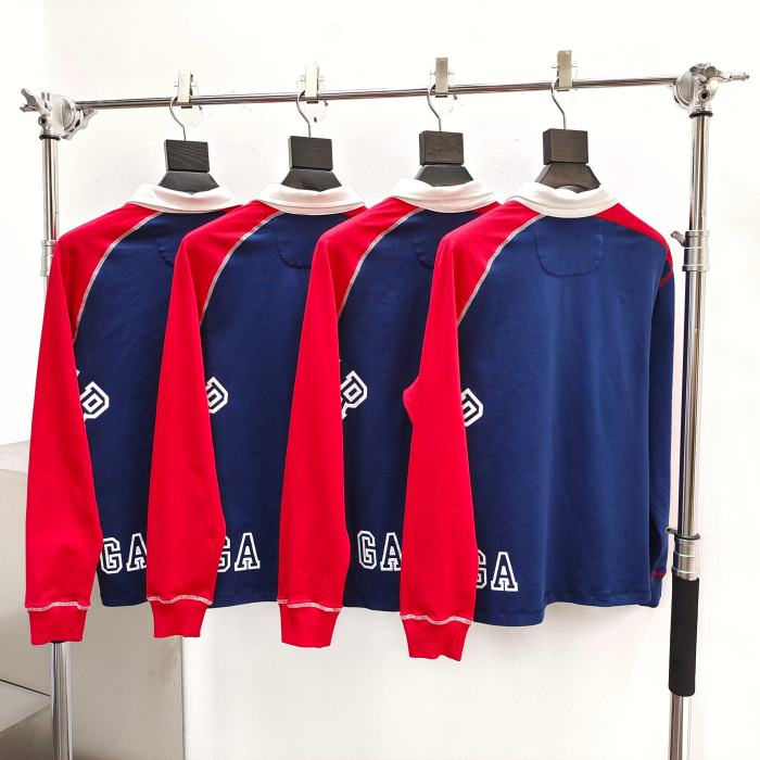 [Big & Tall for weights up to 220 lbs]1:1 quality version Blue and Red Patchwork Polo Long Sleeve T-Shirt 28576443