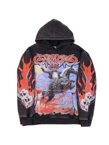 [Buy One Get One Free]Skeleton Horse Riding Flame Print Washed Version Hoodie 2 colors 28576268