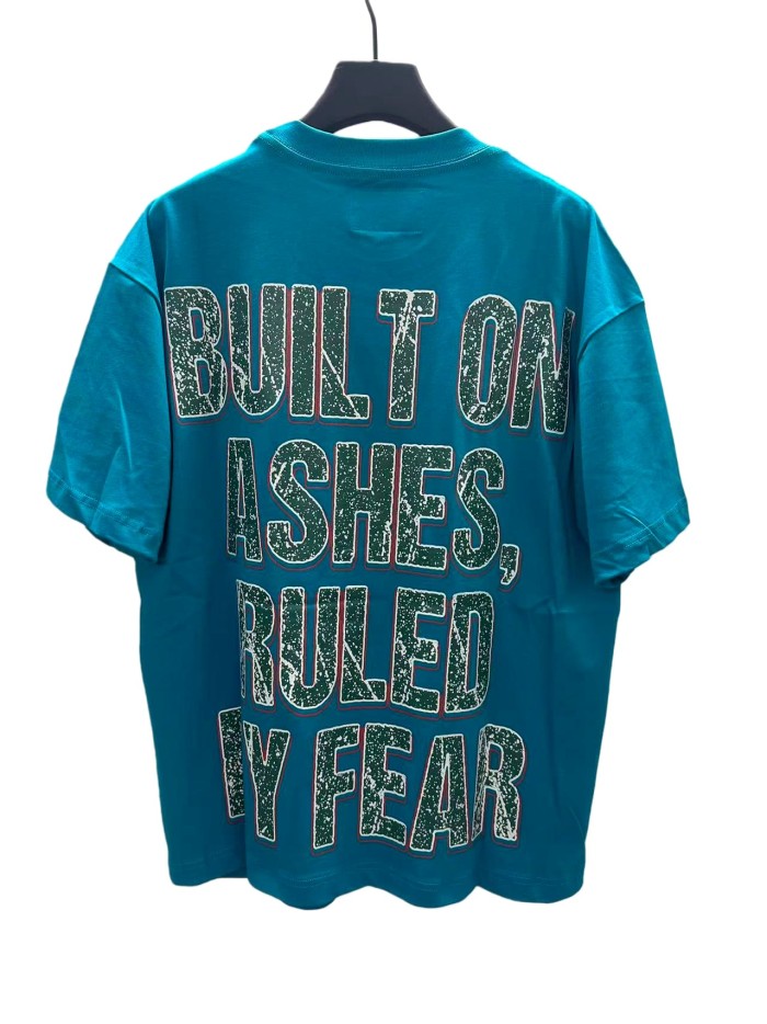 [Buy Two Get One Free]Flame Skeleton Ruined City Print Washed Version Tee 2 colors 28576259