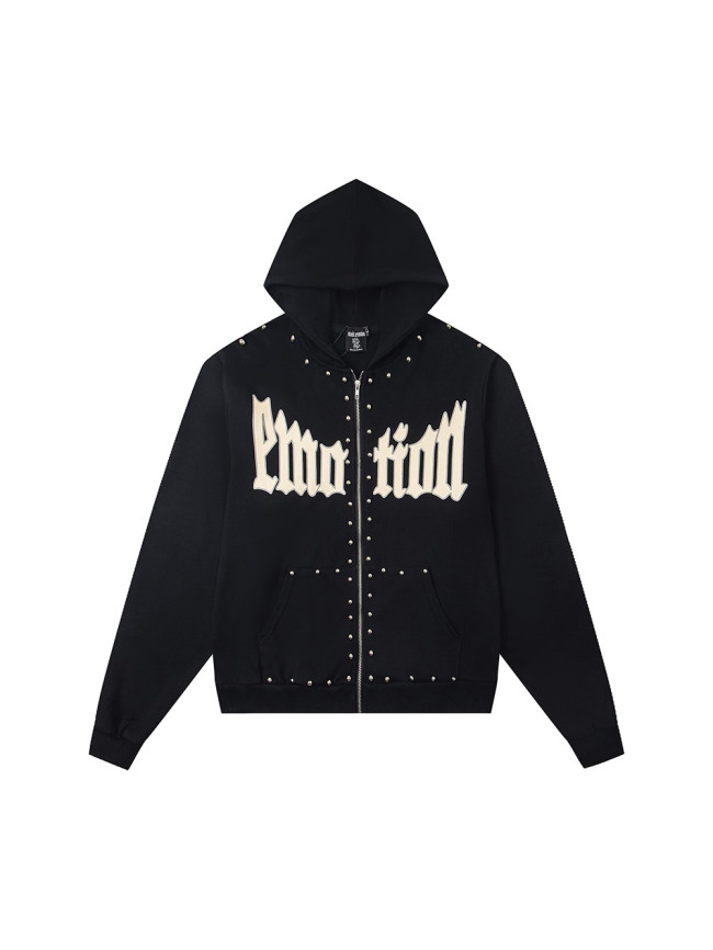 [50% Off]Mixed Emotion Logo Printed Beaded Zipper Hoodie 2 colors 28437362