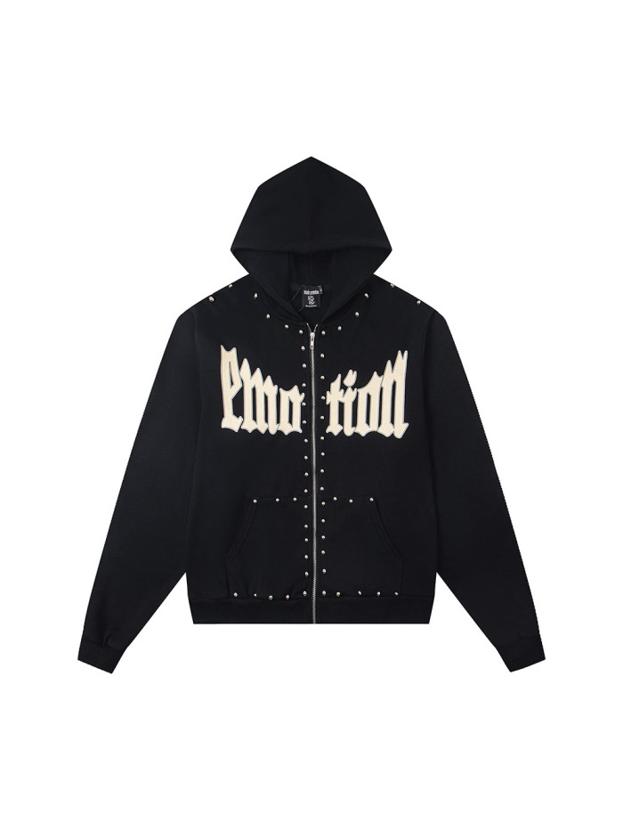 [50% Off]Mixed Emotion Logo Printed Beaded Zipper Hoodie 2 colors 28437362