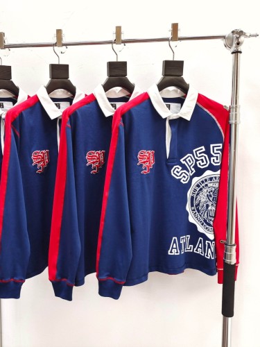 [Big & Tall for weights up to 220 lbs]1:1 quality version Blue and Red Patchwork Polo Long Sleeve T-Shirt 28576443