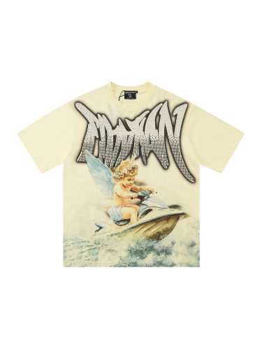 Black and White Rhinestone Angel Jet Ski Print Tee 28592931