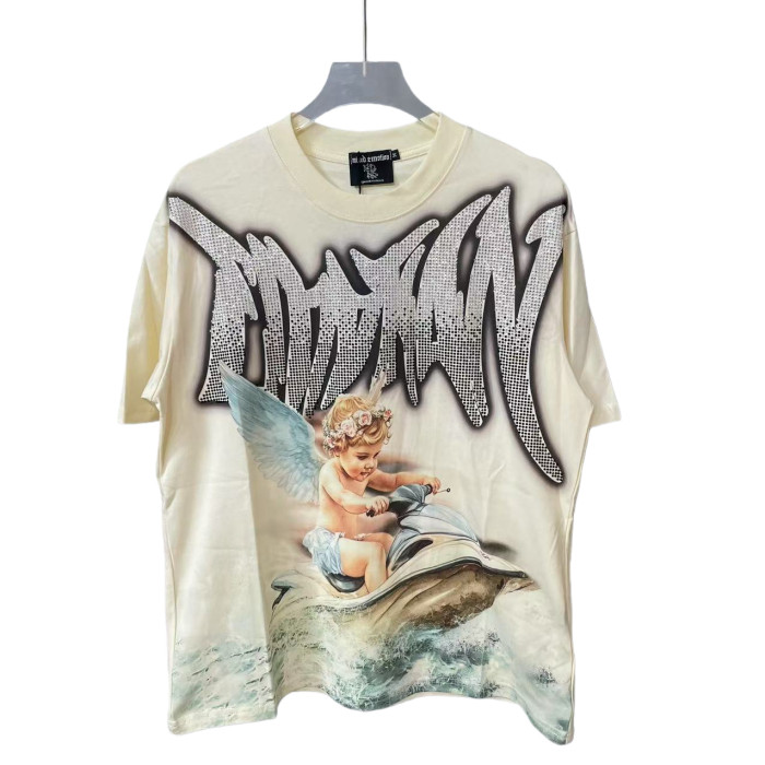 Black and White Rhinestone Angel Jet Ski Print Tee 28592931