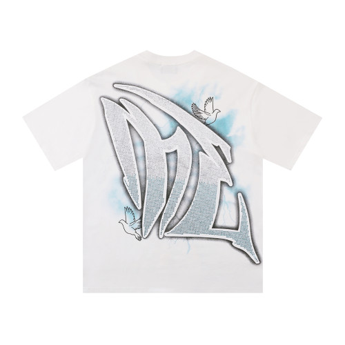 Blue and White Rhinestone Angel and Peace Dove Print Tee 28592925