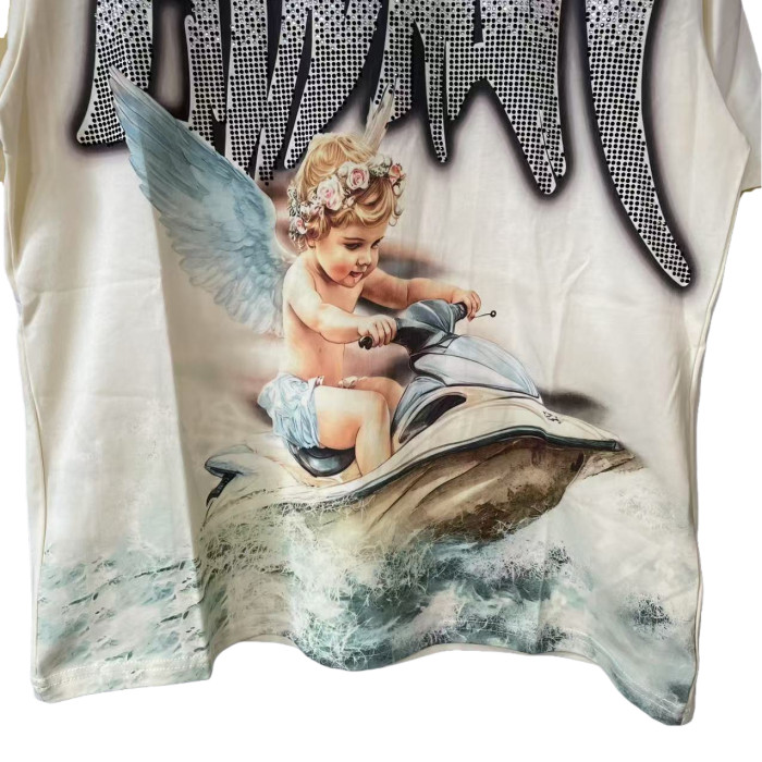 Black and White Rhinestone Angel Jet Ski Print Tee 28592931