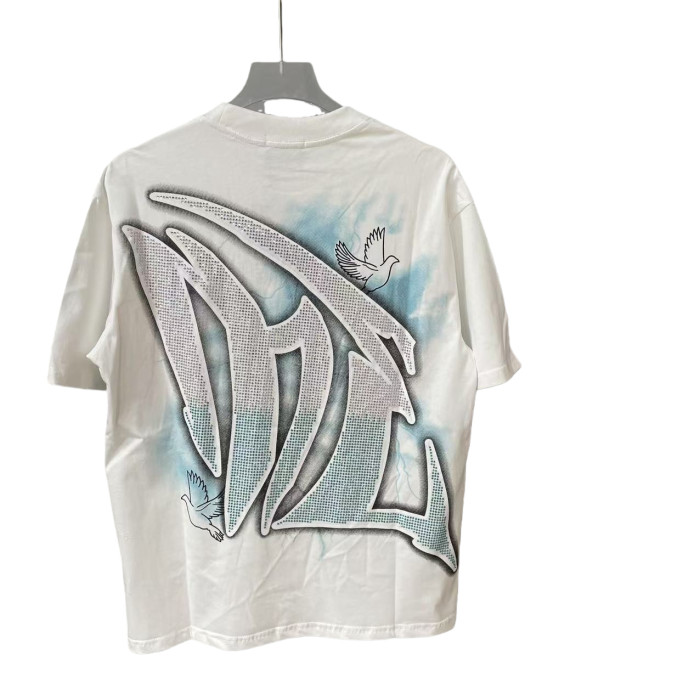 Blue and White Rhinestone Angel and Peace Dove Print Tee 28592925