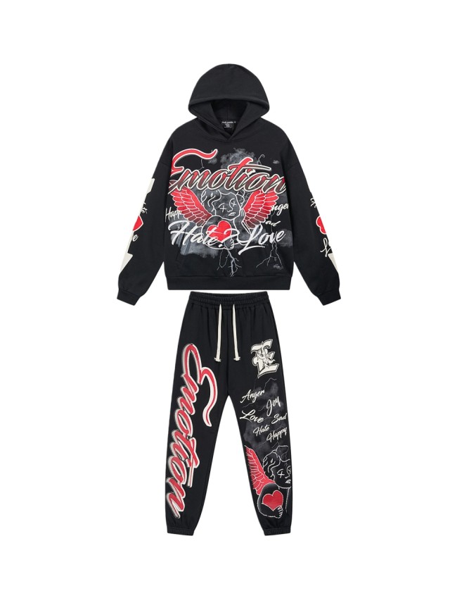 Street Graffiti Print Hoodie & Pants Set 3 colors 28594833