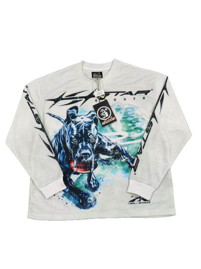 Black Dog Print Washed Version Long-Sleeve T-Shirt 28471106