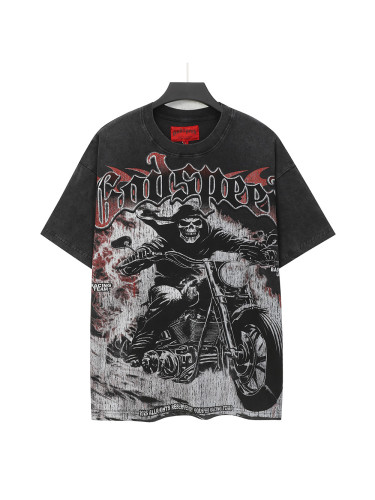 [Buy Two Get One Free]Skeleton Cycling Print Washed Version Tee 2 colors 28437317
