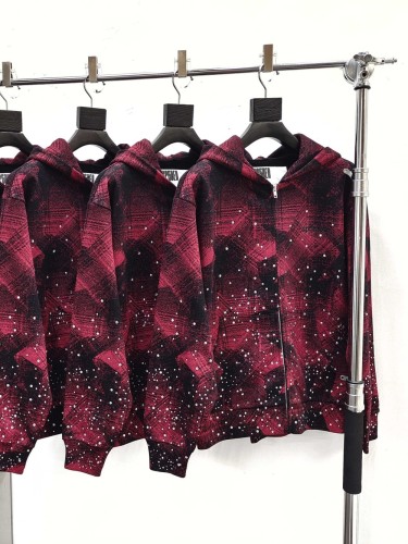 [Big & Tall for weights up to 220 lbs]1:1 quality version Red-Striped Checkered Scattered-Diamond Zipper Hoodie 28597856