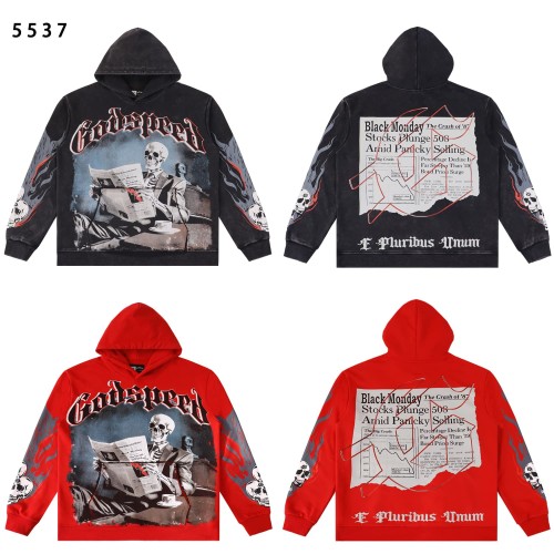 [Buy One Get One Free]Skull Reading Newspaper Print Washed Version Hoodie 2 colors 28598178