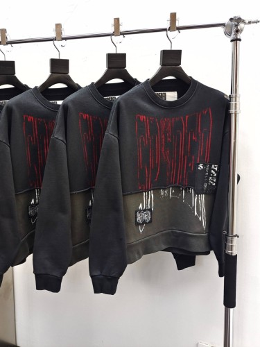 [Buy One Get One Free] 1:1 quality version Black and Gray Patchwork Crewneck Sweatshirt 28597865