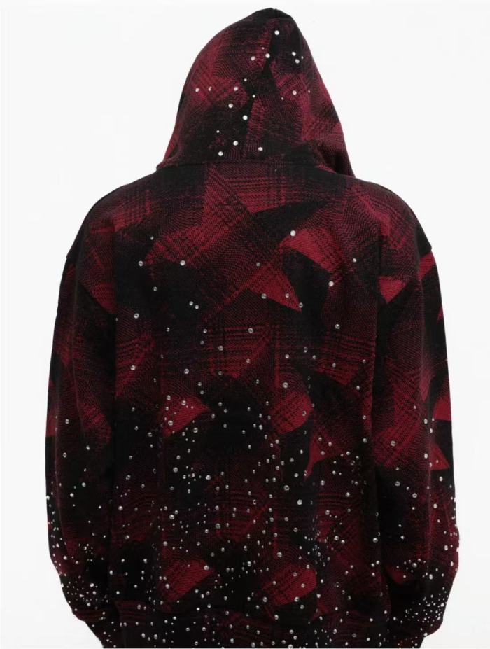 [Big & Tall for weights up to 220 lbs]1:1 quality version Red-Striped Checkered Scattered-Diamond Zipper Hoodie 28597856