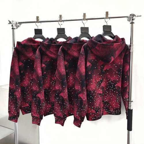 [Big & Tall for weights up to 220 lbs]1:1 quality version Red-Striped Checkered Scattered-Diamond Zipper Hoodie 28597856