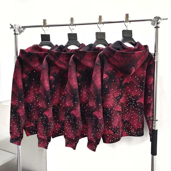 [Big & Tall for weights up to 220 lbs]1:1 quality version Red-Striped Checkered Scattered-Diamond Zipper Hoodie 28597856