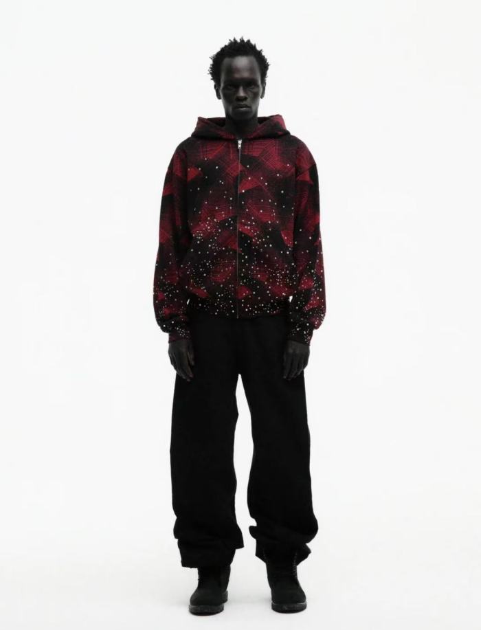 [Big & Tall for weights up to 220 lbs]1:1 quality version Red-Striped Checkered Scattered-Diamond Zipper Hoodie 28597856