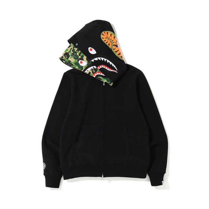Two-Tone Camouflage Double-Hooded Fleece-Lined Shark Hoodie 3 colors 28602582