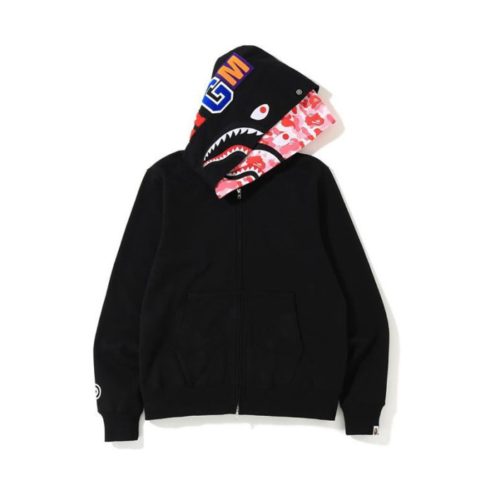 Two-Tone Camouflage Double-Hooded Fleece-Lined Shark Hoodie 3 colors 28602582