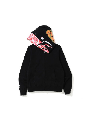 Two-Tone Camouflage Double-Hooded Fleece-Lined Shark Hoodie 3 colors 28602582