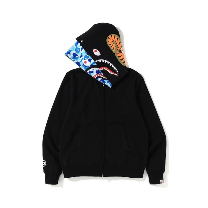Two-Tone Camouflage Double-Hooded Fleece-Lined Shark Hoodie 3 colors 28602582