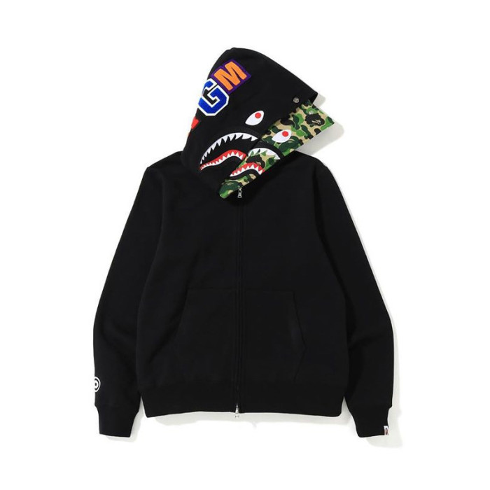 Two-Tone Camouflage Double-Hooded Fleece-Lined Shark Hoodie 3 colors 28602582