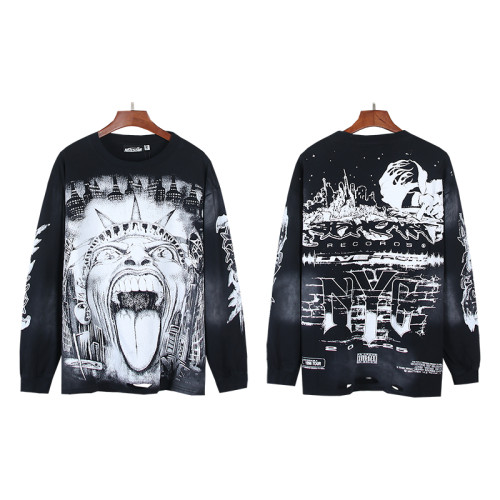 Parody Statue Print Washed Version Distressed LongSleeve T-Shirt 28620247