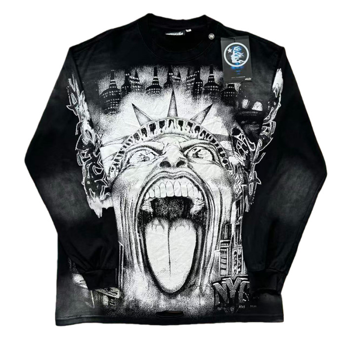 Parody Statue Print Washed Version Distressed LongSleeve T-Shirt 28620247