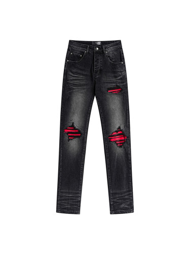 Red Ripped Patch Jeans 28622535