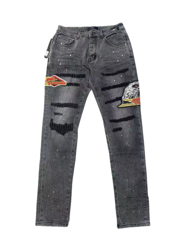 [Buy One Get One Free] 1:1 quality version Eagle Embroidered Splatter-Painted Patchwork Jeans 28622678