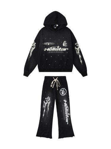 [Buy One Get One Free]Logo Star Print Washed Version Hoodie & pants set 28624690