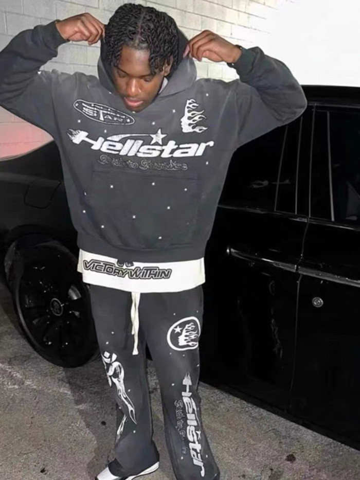 Logo Star Print Washed Version Hoodie & pants set 28624690