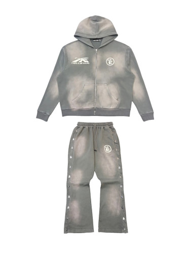 [Buy One Get One Free][Big & Tall for weights up to 260 lbs]1:1 quality version Gray spray zipper Hoodie & Pants Set with NFC tag