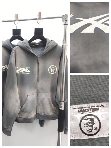 [Buy One Get One Free][Big & Tall for weights up to 260 lbs]1:1 quality version Gray spray zipper Hoodie & Pants Set with NFC tag