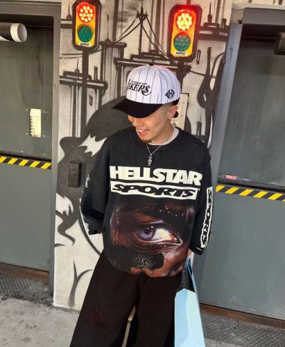 [Buy One Get One Free][Big & Tall for weights up to 260 lbs]1:1 quality version Half face frayed crew neck Sweatshirt & Pants Set with NFC tag