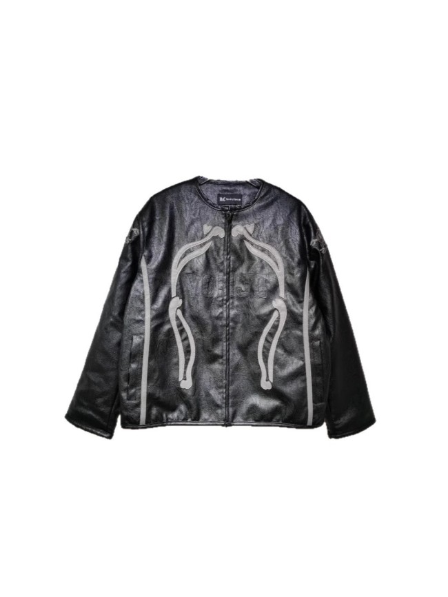 Demon Skull Embroidery Motorcycle Leather Jacket 28630928