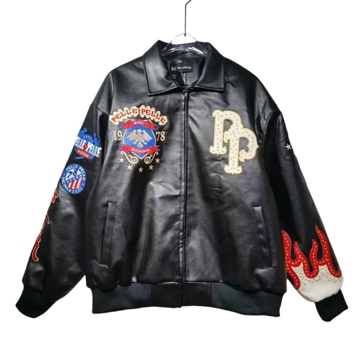 Small Pearl Old Eagle Badge Leather Jacket 4 colors 28630919