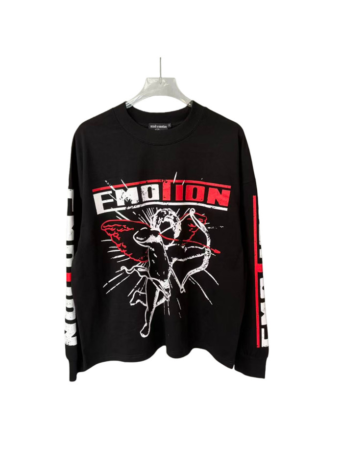 Red and White Letter Angel Print Long Sleeve T-Shirt 28632437