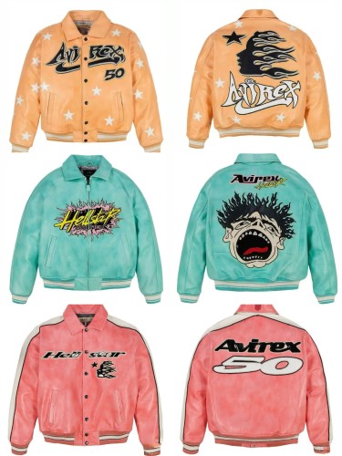Av*rex X Hellst@r Embroidered Motorcycle Leather Jacket 3 colors 28635785