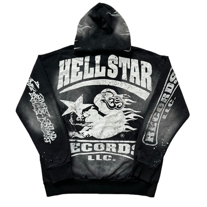 Letter Print Rhinestone Washed Version hoodie & pants set 28636630