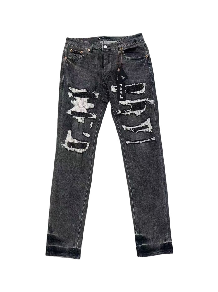 1:1 quality version Irregular Hole White Patch Micro Flare Jeans 28636649