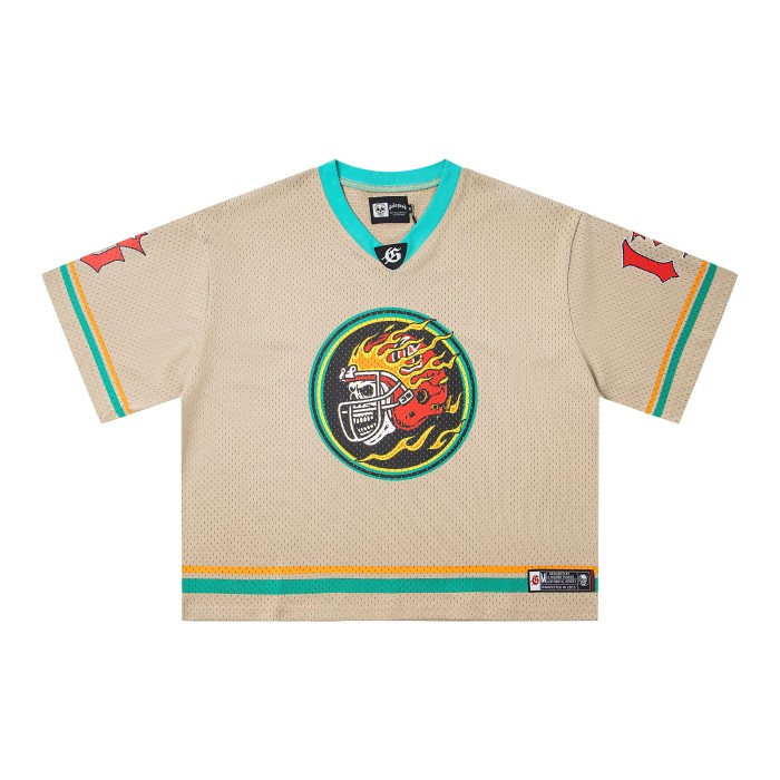 [Buy Two Get One Free]Baseball Skull Crew Print V-Neck Mesh Tee 3 colors 28636635