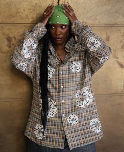 1:1 quality version Kapok Flower Print Gemstone-Embellished Long Sleeve Shirt 28636629