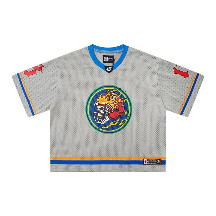 [Buy Two Get One Free]Baseball Skull Crew Print V-Neck Mesh Tee 3 colors 28636635