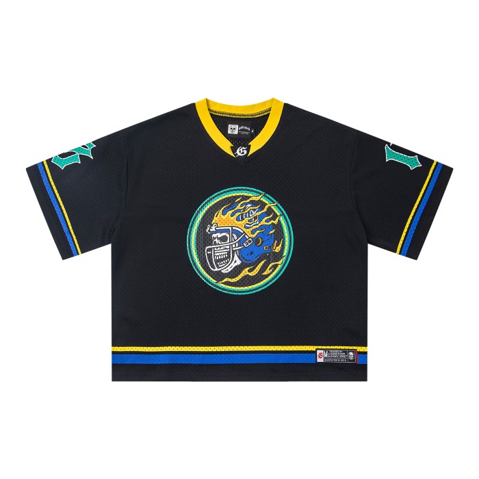 [Buy Two Get One Free]Baseball Skull Crew Print V-Neck Mesh Tee 3 colors 28636635