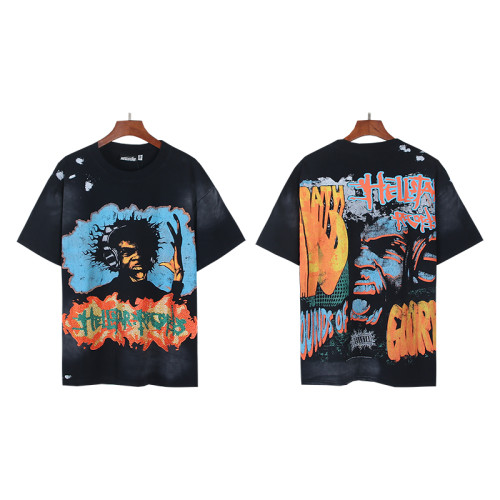 [Buy Two Get One Free]Color Rhinestone Letter Portrait Print Washed Version Tee 28636654